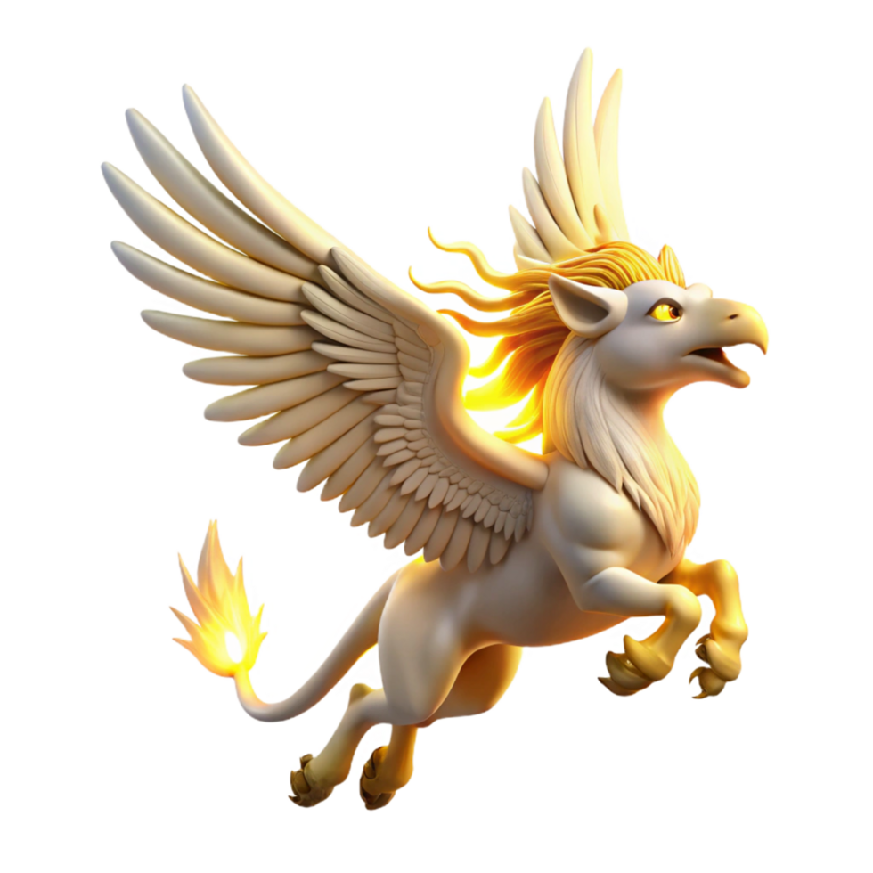 Majestic Griffin Mythical Creature with Wings of Light and Flaming Tail png