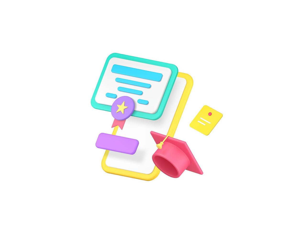 Online education diploma graduation digital school college university 3d icon realistic vector