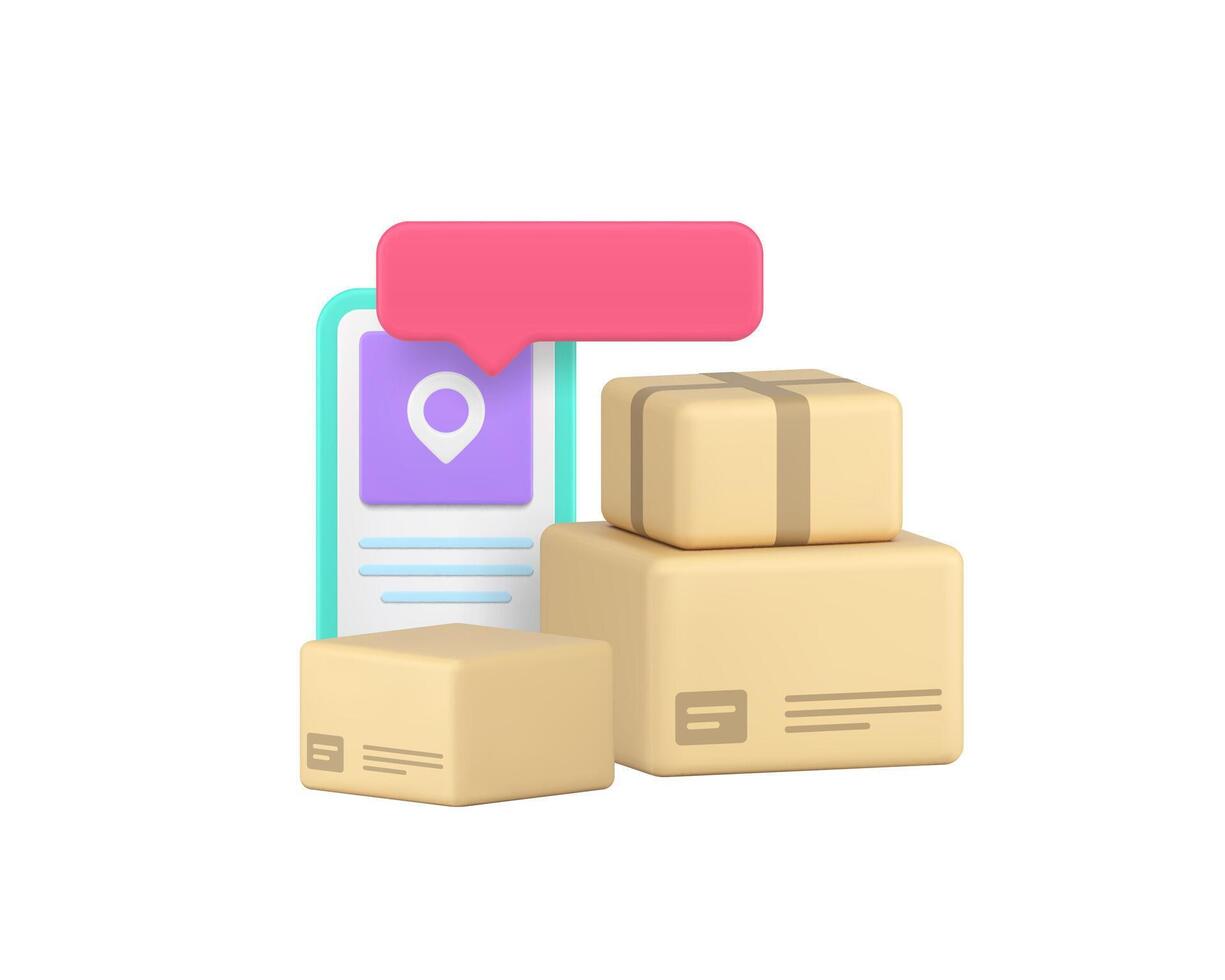 Delivery service postal parcel smartphone application 3d icon realistic illustration vector