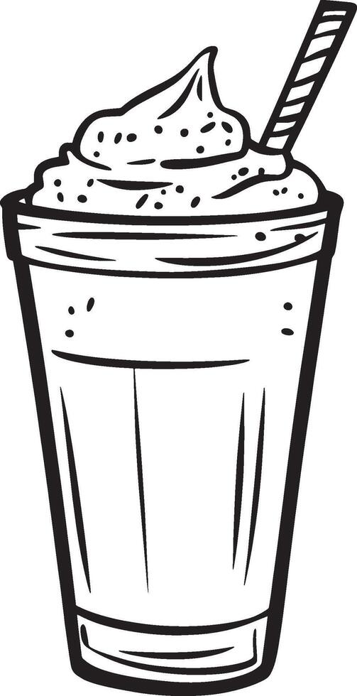 Black illustration of a milkshake in outline style. vector