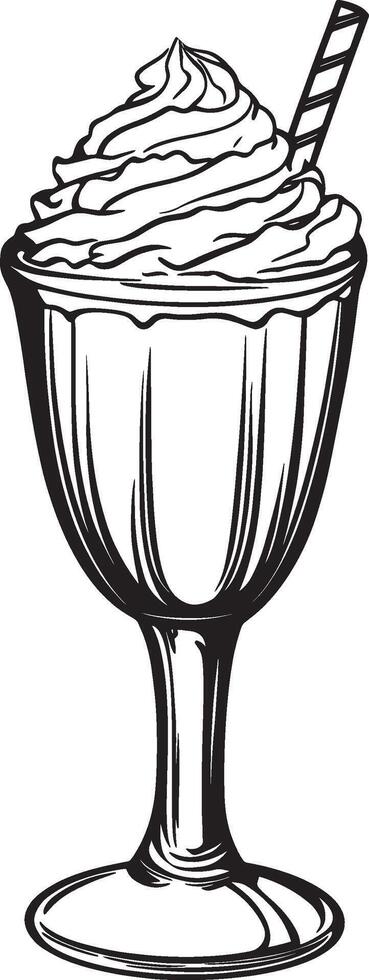 Milkshake icon in black outline style. vector