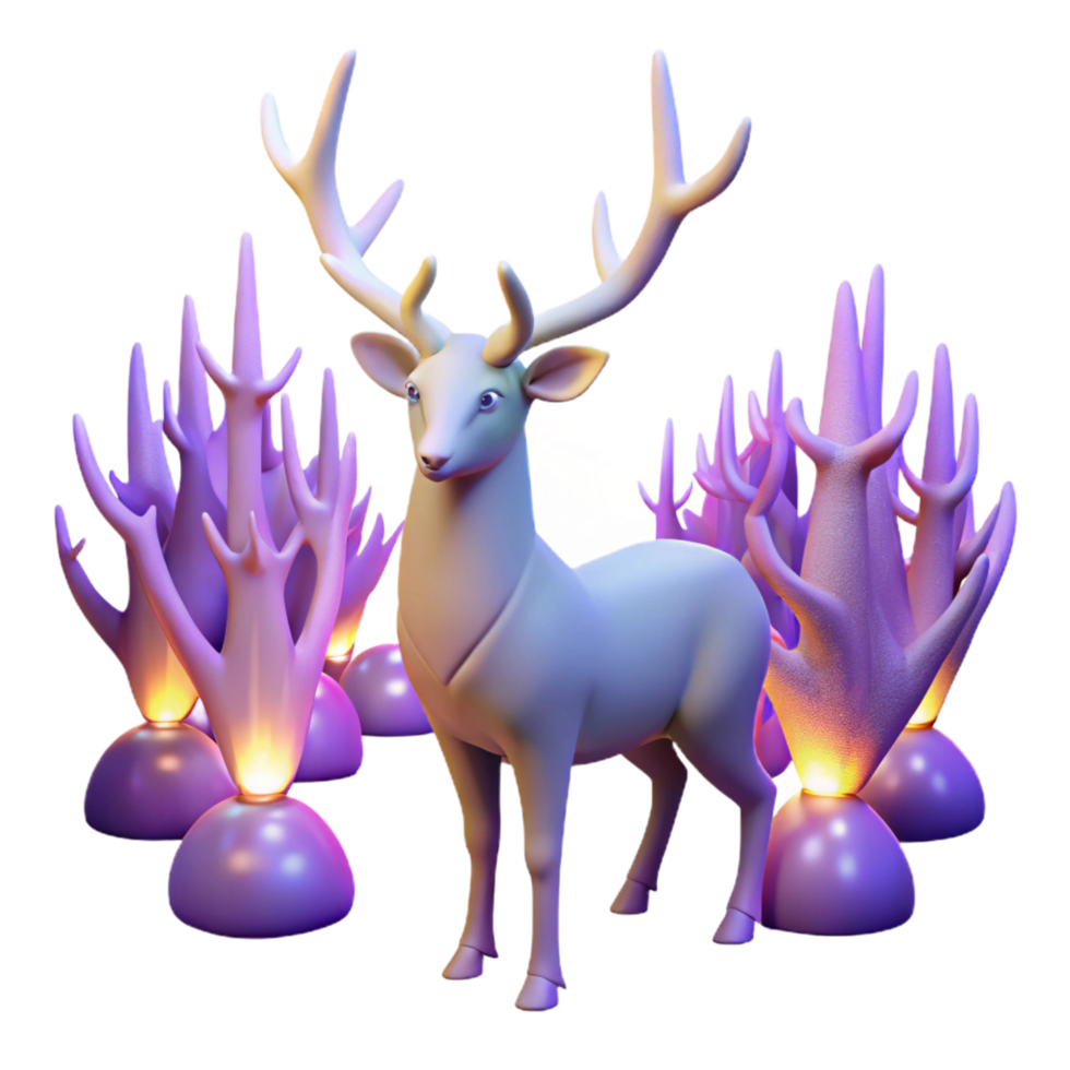 Illuminated Deer in Coral Reef Setting 3D Render png