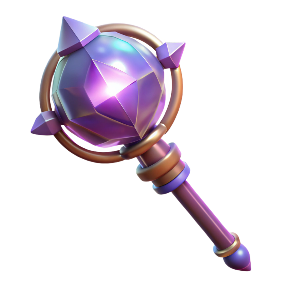 Glowing Crystal Orb Staff Fantasy Game 3D Model png