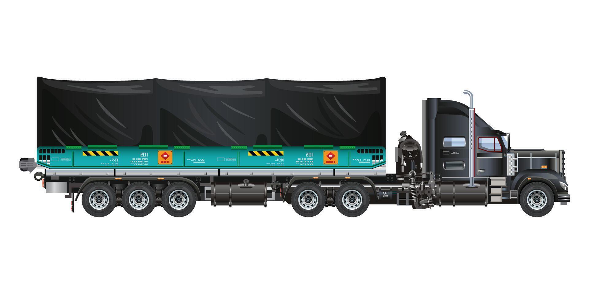 Semi Truck long pickup covered cargo car vehicle realistic illustration vector