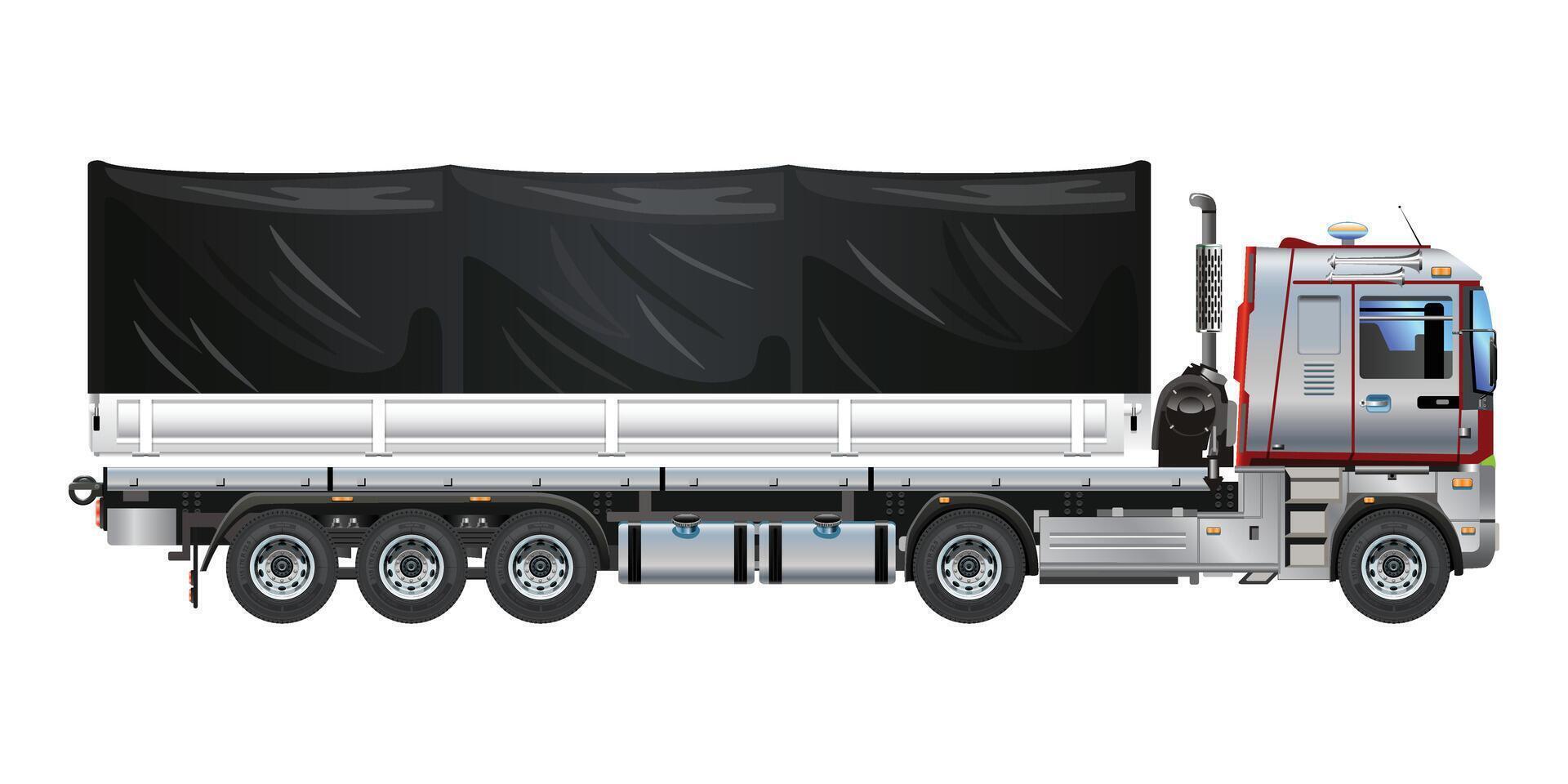 Truck cargo long pickup covered logistic vehicle realistic illustration vector