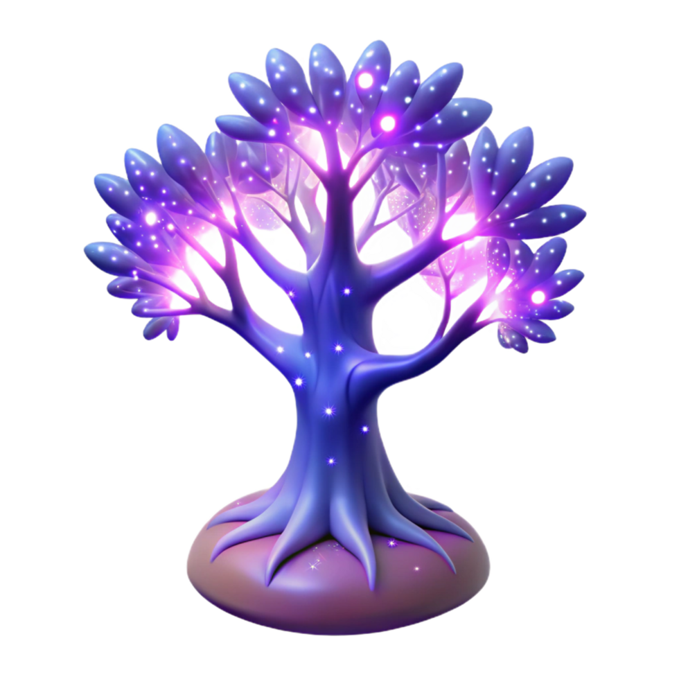 Glowing Fantasy Tree Magical, Illuminated, Purple, 3D Render png