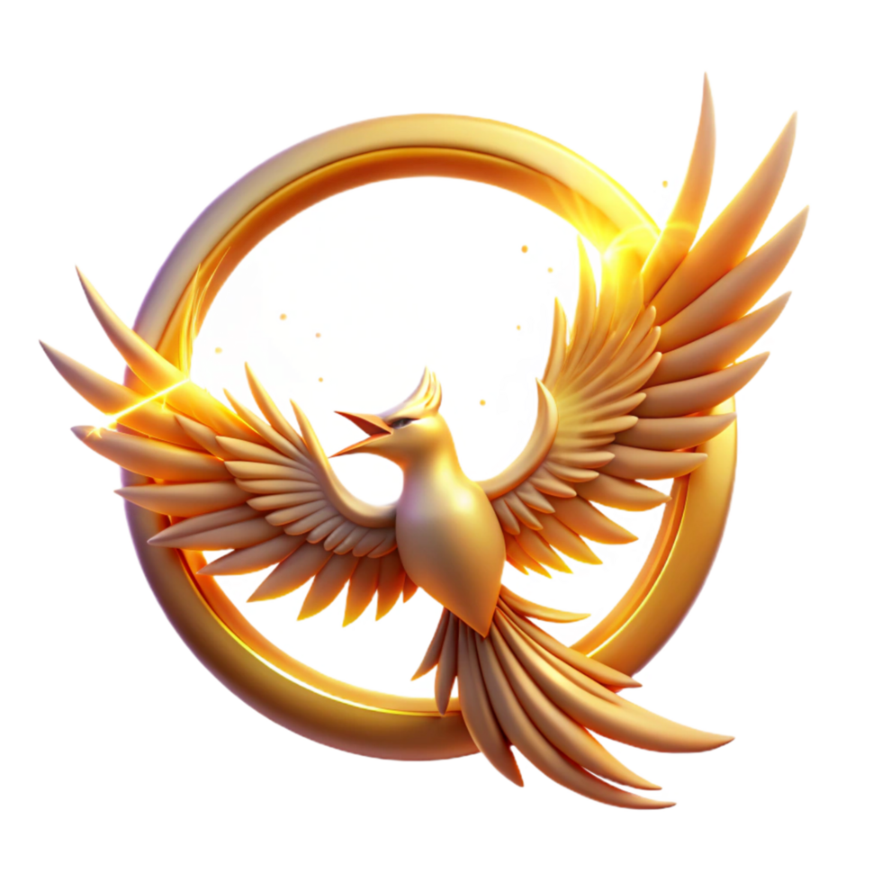 Golden Phoenix Emblem Mythical Bird in Circular Frame png