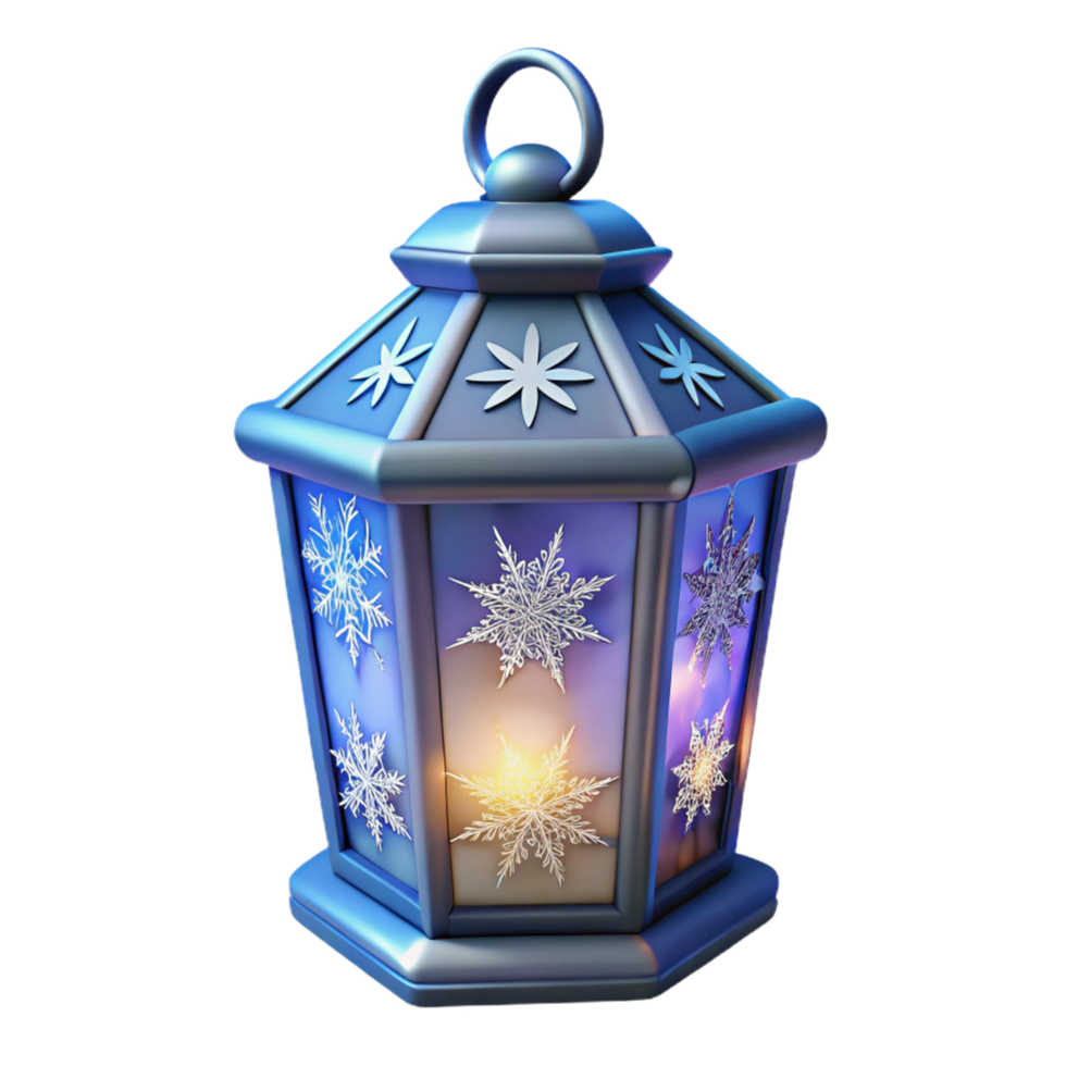 Enchanted Blue Lantern with Intricate Snowflake Design png