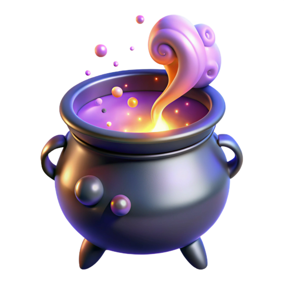 Magical Cauldron 3D Render of Sparkling Potion png