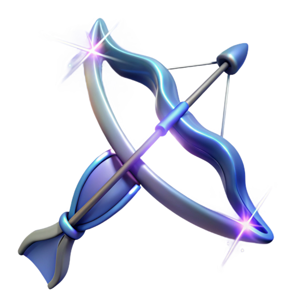 Glowing Blue Fantasy Bow and Arrow 3D Render png