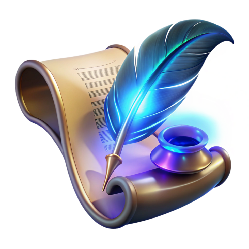 Illuminated Quill and Scroll A Symbol of Writing and Creativity png