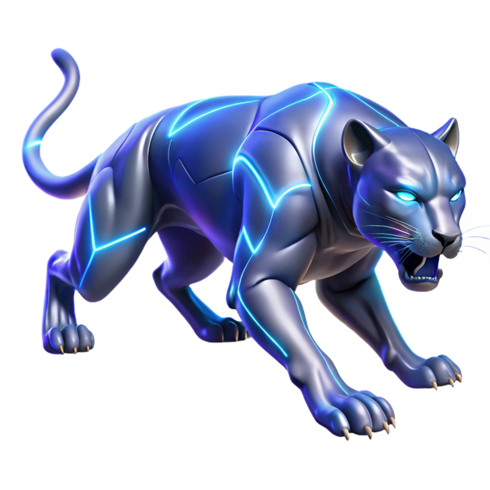 Cybernetic Panther Glowing Lines, Metallic Fur, Digital Predator png