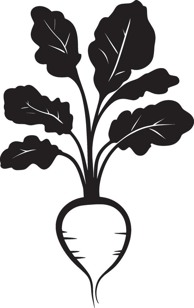 Black illustration of a simple radish silhouette vector
