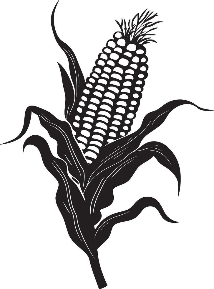 Black illustration of a simple corn vegetable silhouette vector