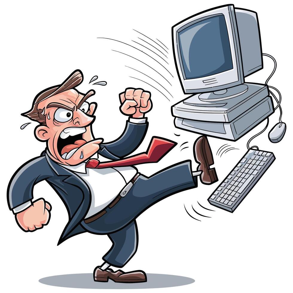 Cartoon man kicking a computer vector