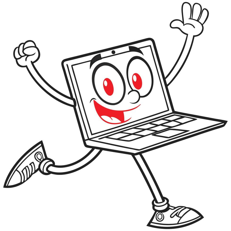 Laptop cartoon character running vector