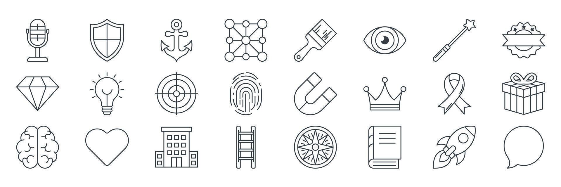 A set of icons that are drawn in a line vector