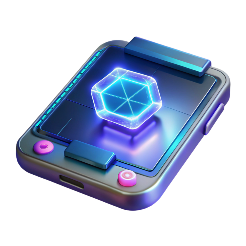 Futuristic Mobile Interface with Glowing Hexagonal Crystal png