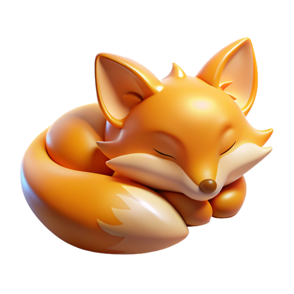 Adorable Sleeping Fox 3D Render of a Cute Curled Up Fox png