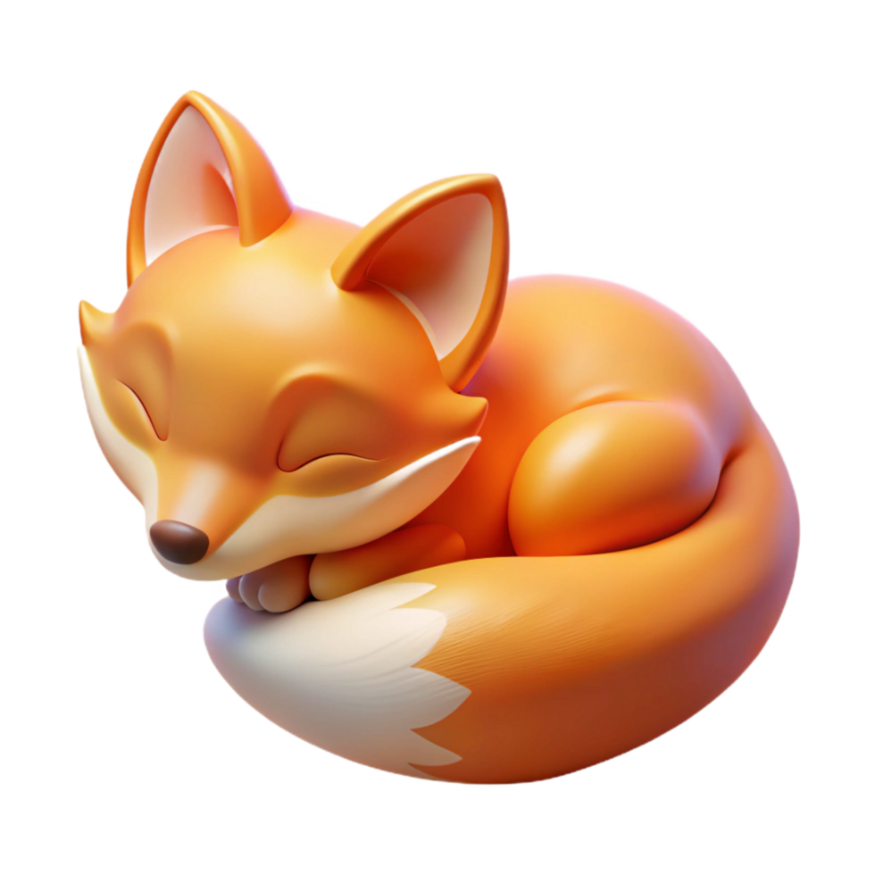 Adorable Sleeping Fox 3D Render of a Cute Fox Curled Up png