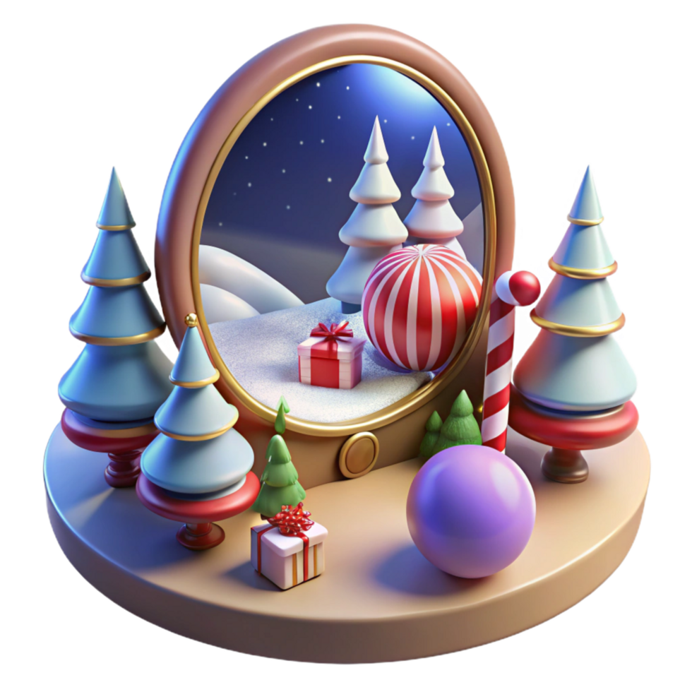 Winter Wonderland Scene Festive 3D Render with Gifts and Trees png