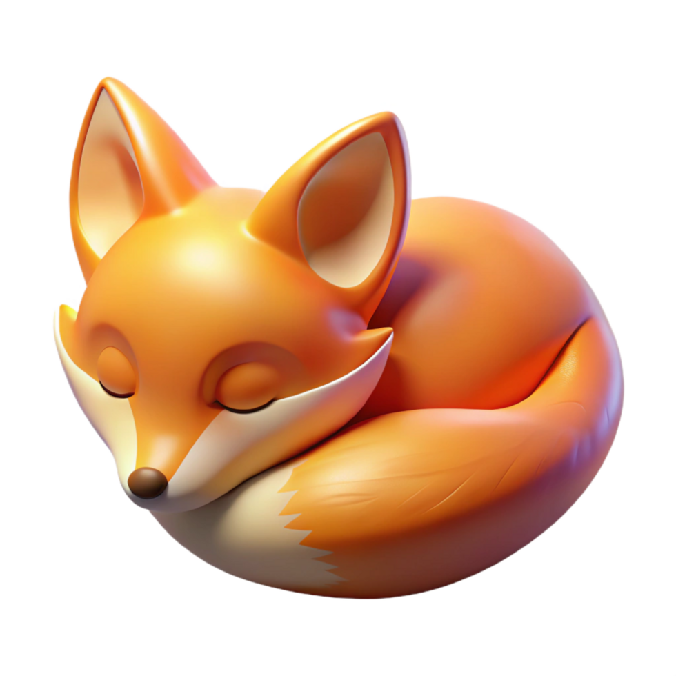 Adorable Sleeping Fox 3D Render of Curled Up Orange Fox png