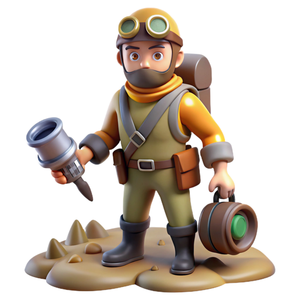 3D Render of an Adventurer Exploring a Rocky Terrain png