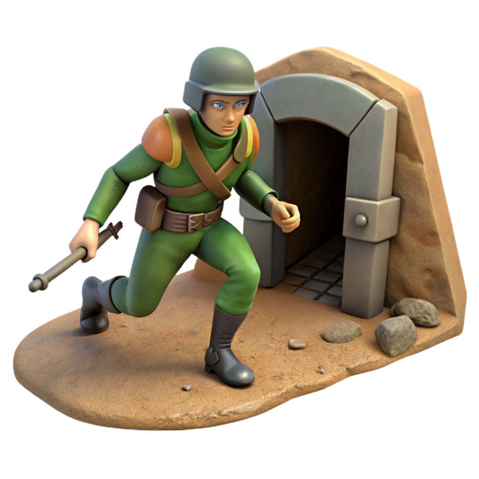 3D Render of Soldier Entering a Bunker png