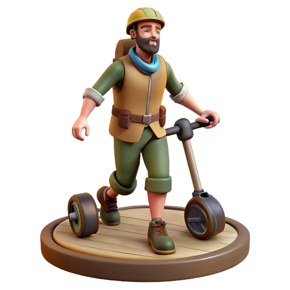 3D Render of Cartoon Explorer on a Scooter png