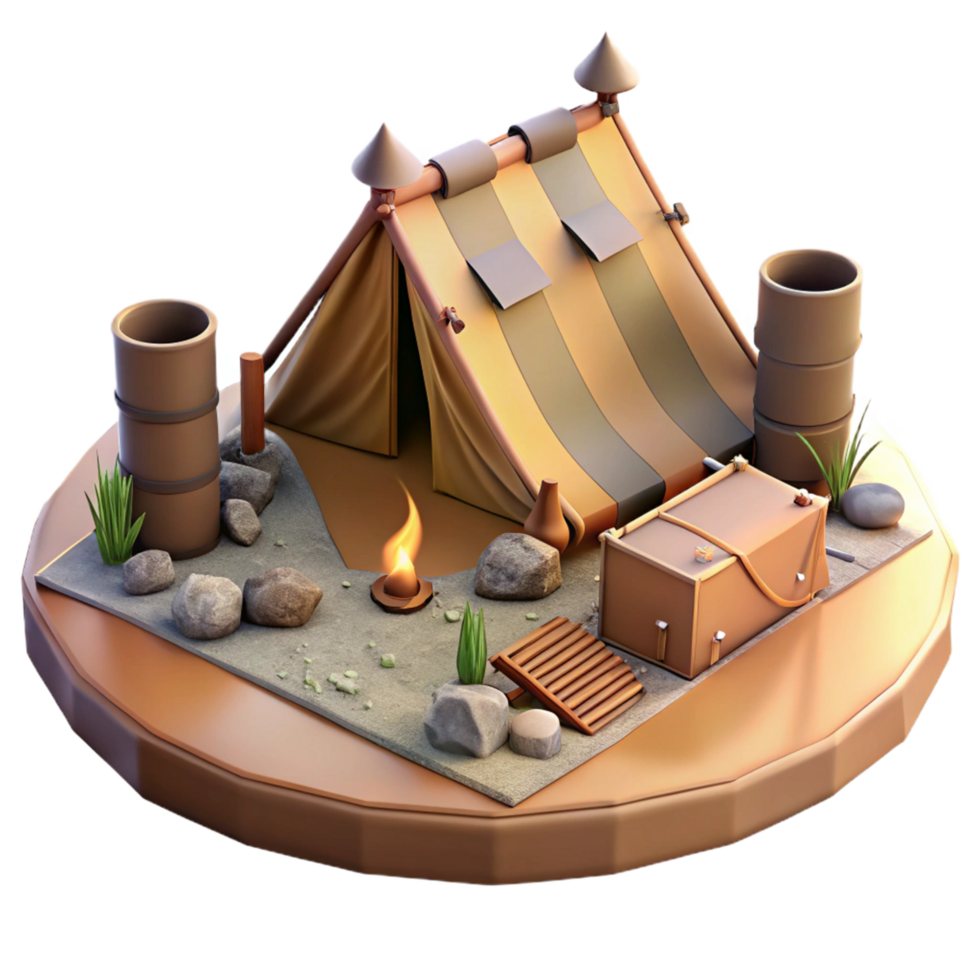 Campsite with Tent, Fire, and Storage png