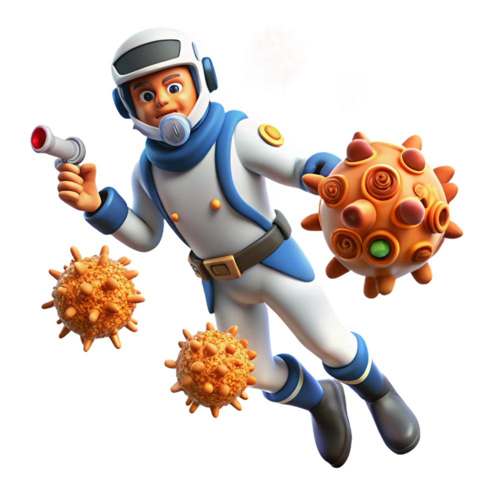 Astronaut Battles Viral Entities in Space png