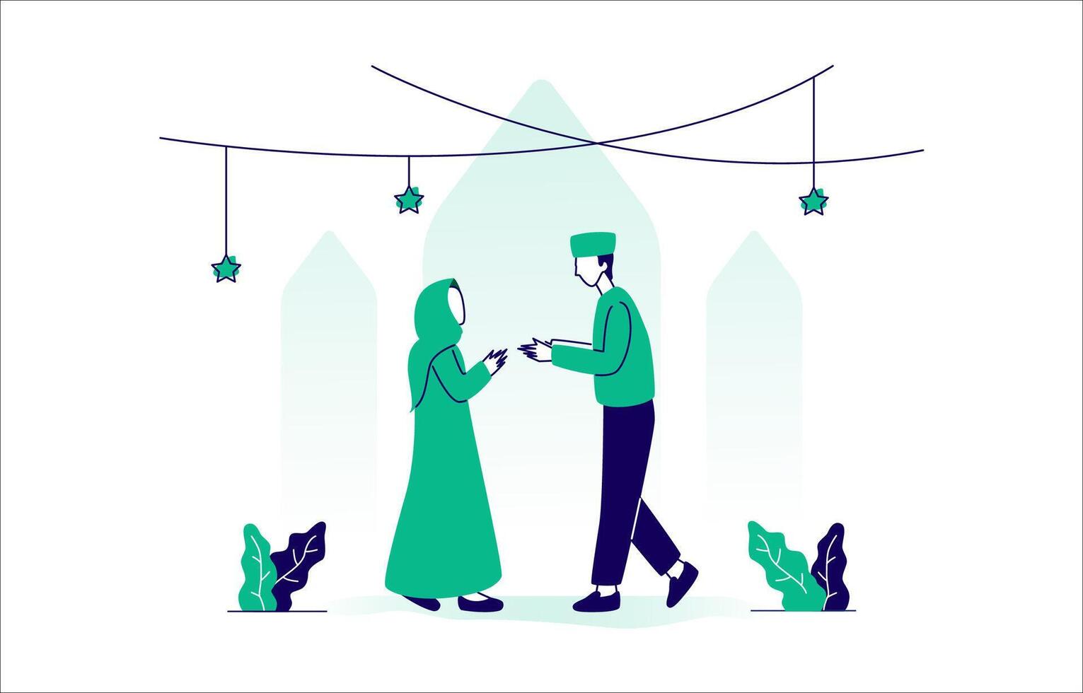 Muslim Men and Women Forgiving Each Other in the Moment of Ramadan vector