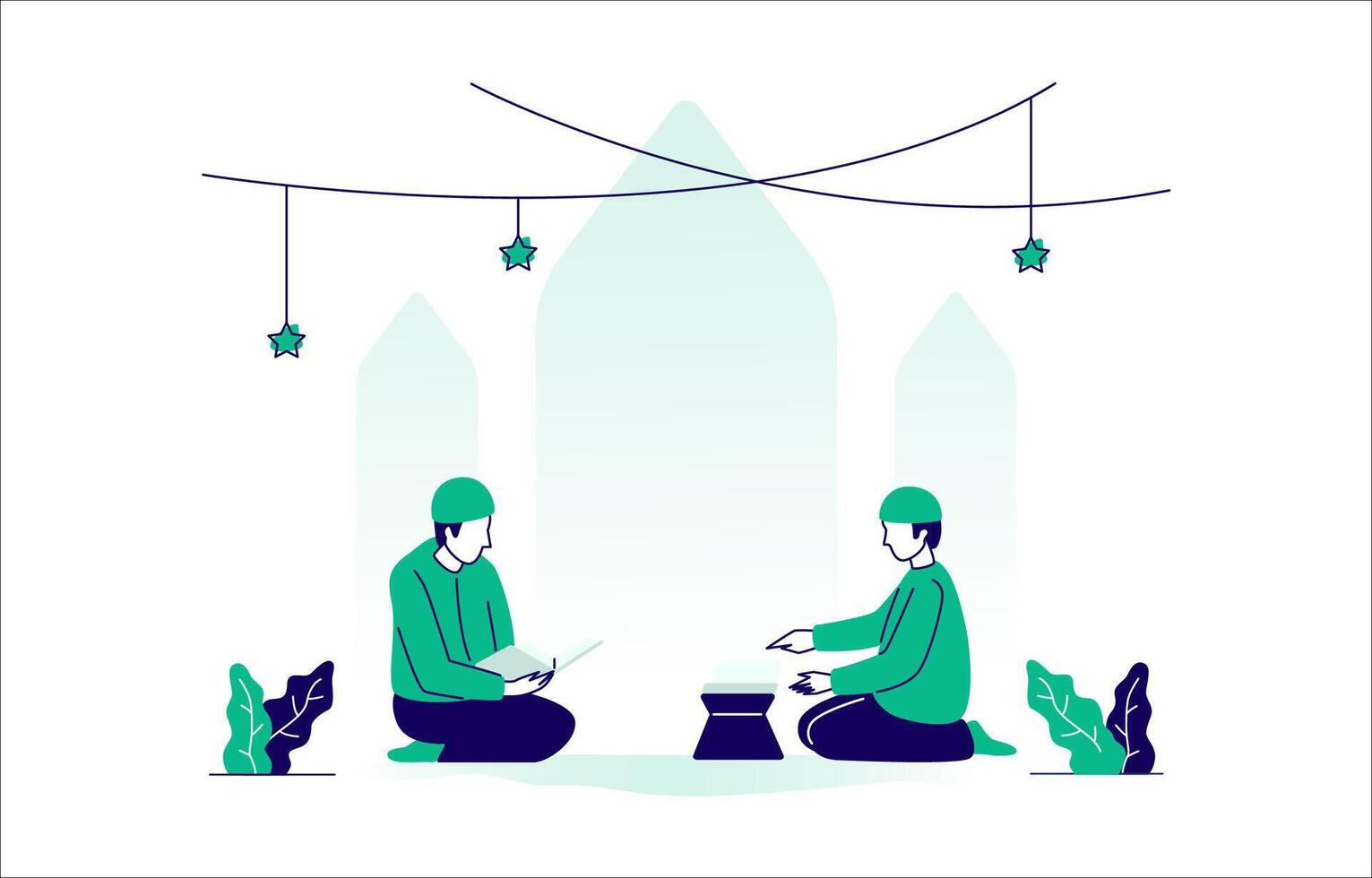 Man Sitting While Learning to Read the Qur'an vector