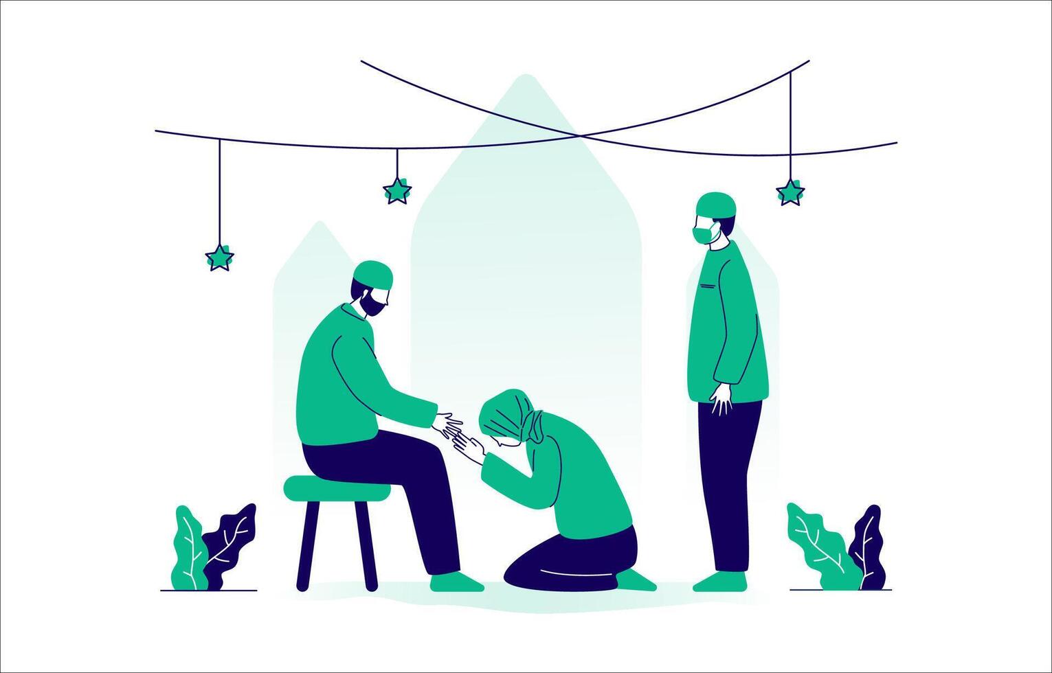 Muslim Family Embracing Forgiveness in the Moment of Ramadan vector