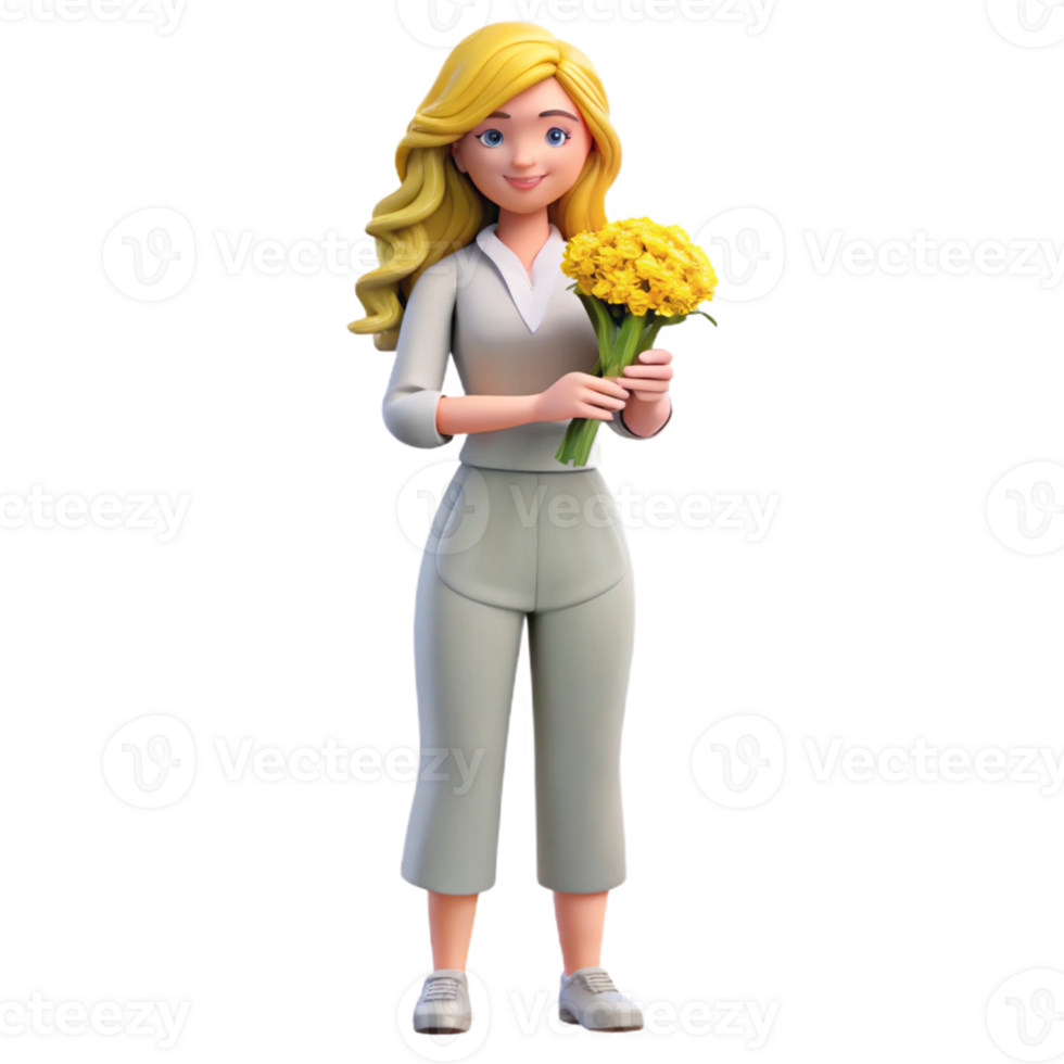 A woman holding flowers in her hand png