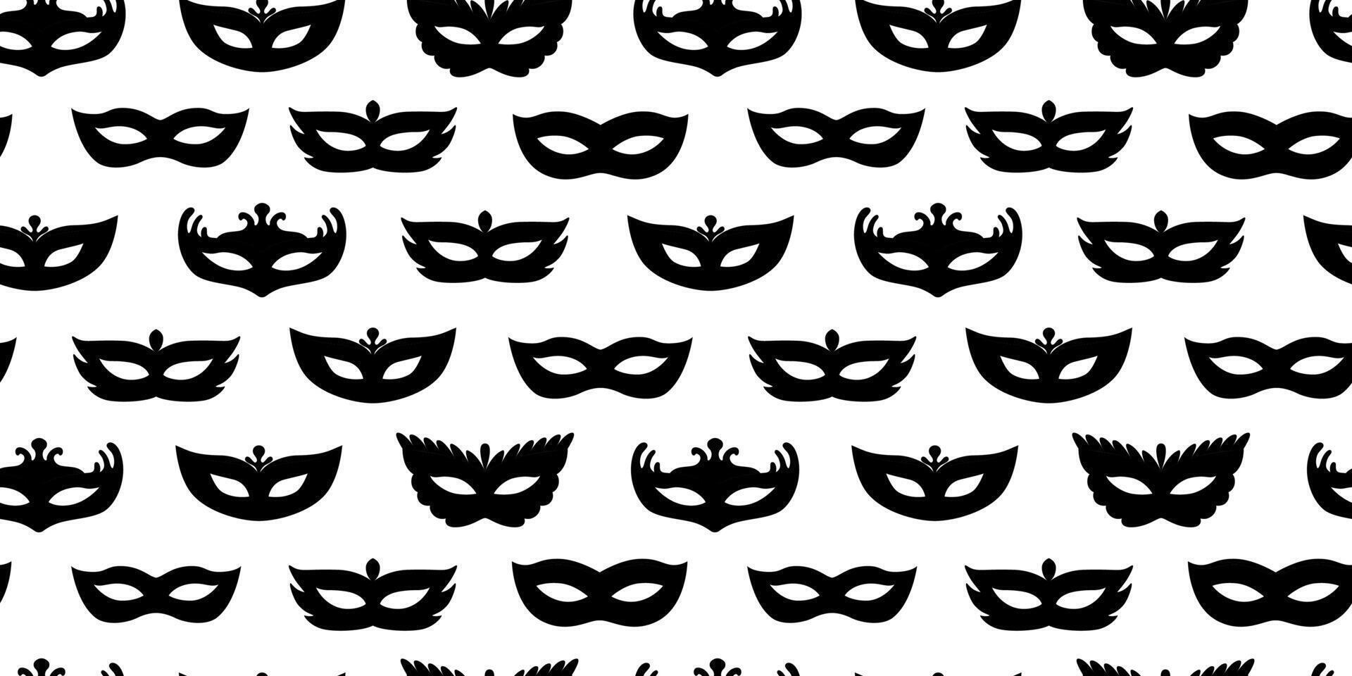 Carnival masks silhouettes seamless pattern. Festival costume elements. Black masks shapes. Mardi Gras. Brazil carnival, Venice. Halloween. ibackground, wallpaper, digital paper. vector