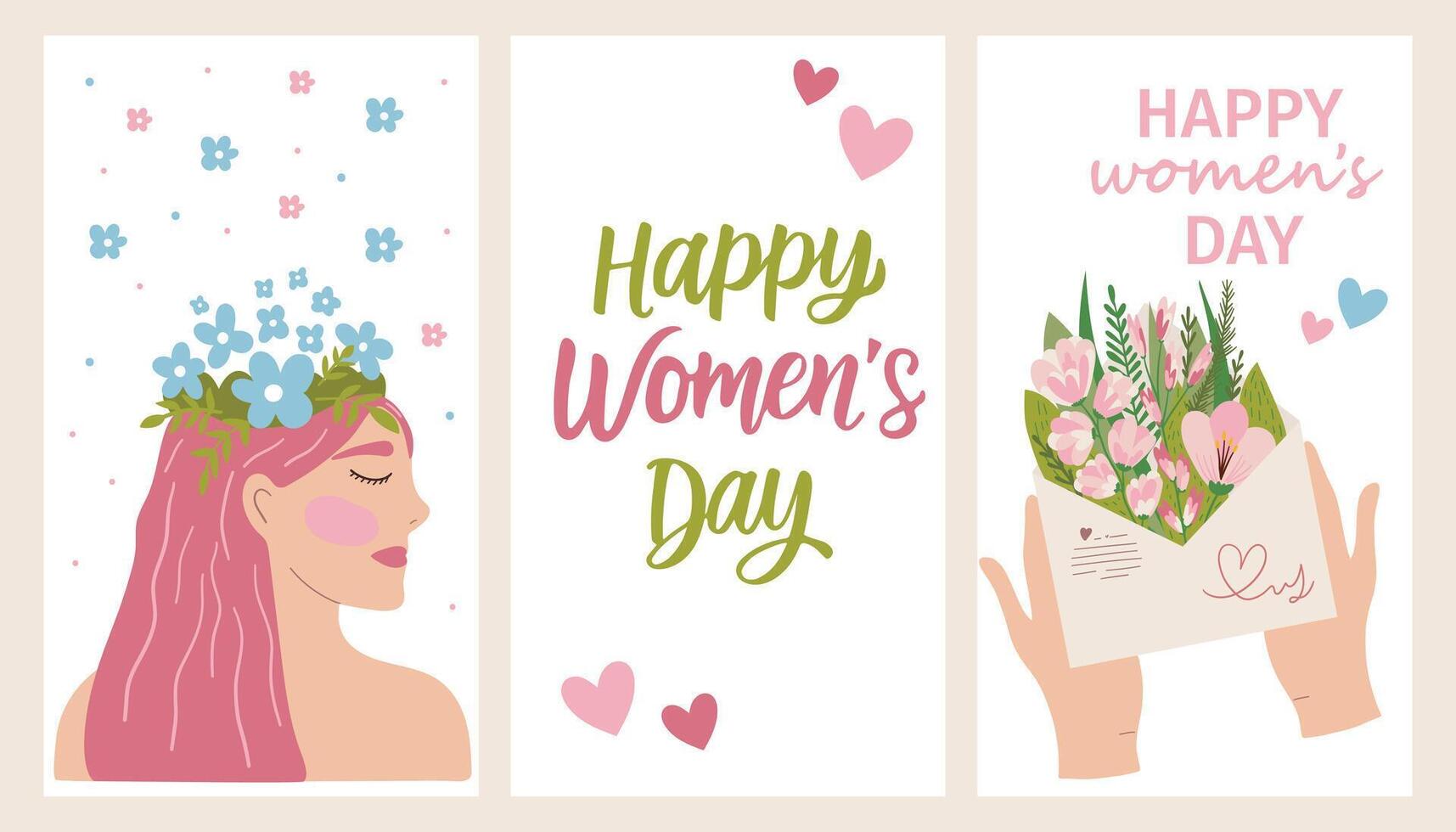spring banner March 8, girl in flowers with text International Women's Day. Feminism concept vector
