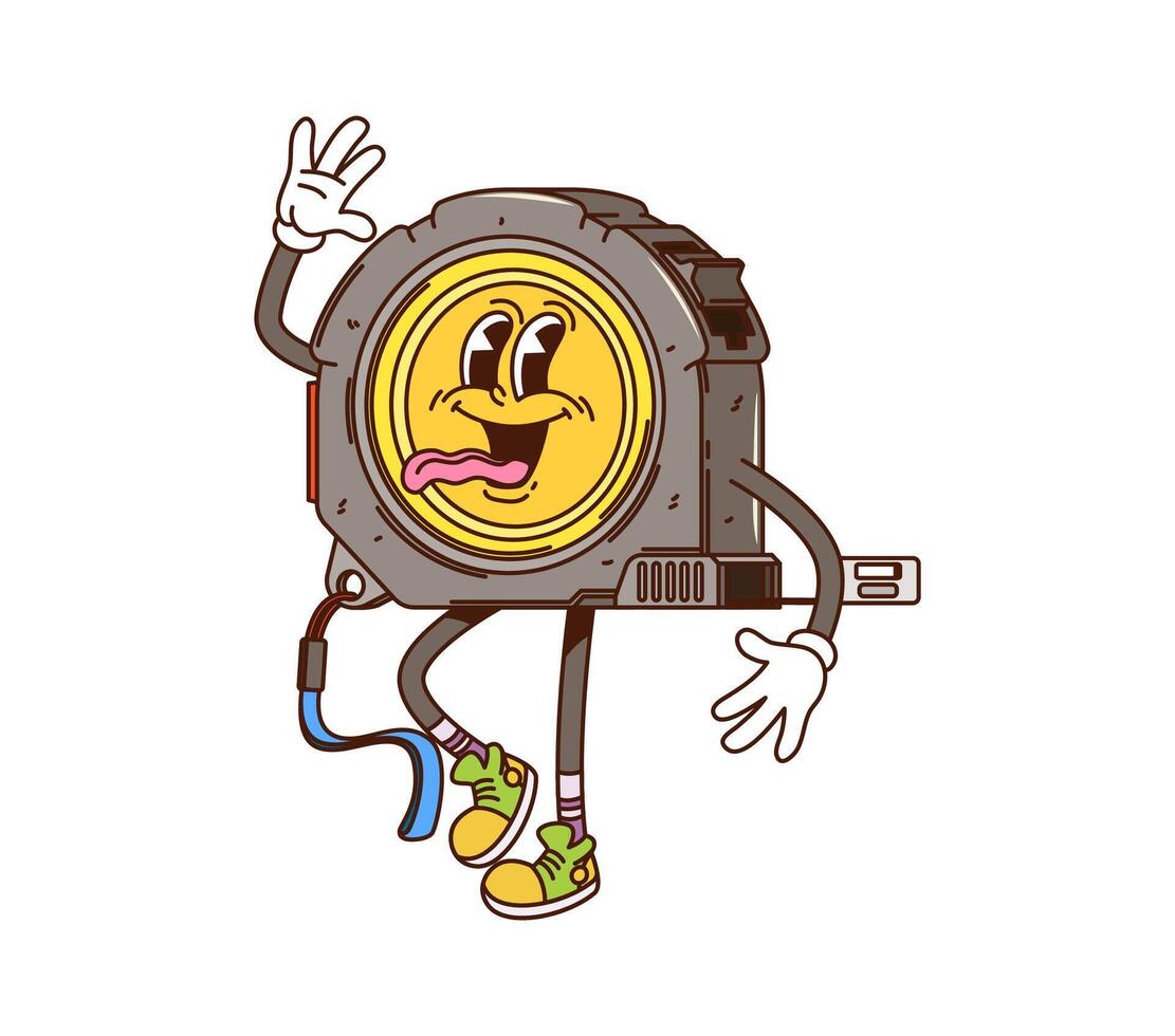 Groovy tape measure character, DIY repairing tool vector