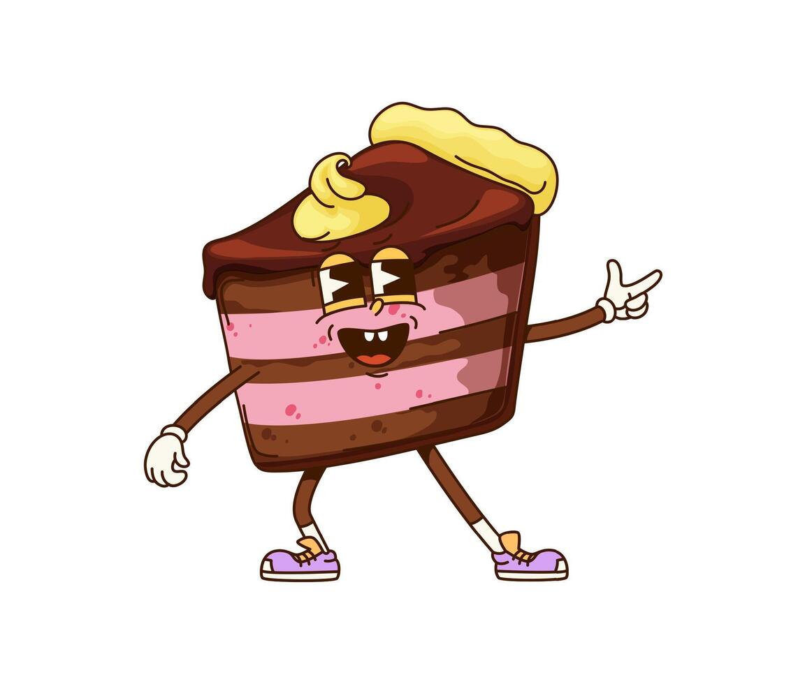 Funny groovy chocolate cake dessert character vector