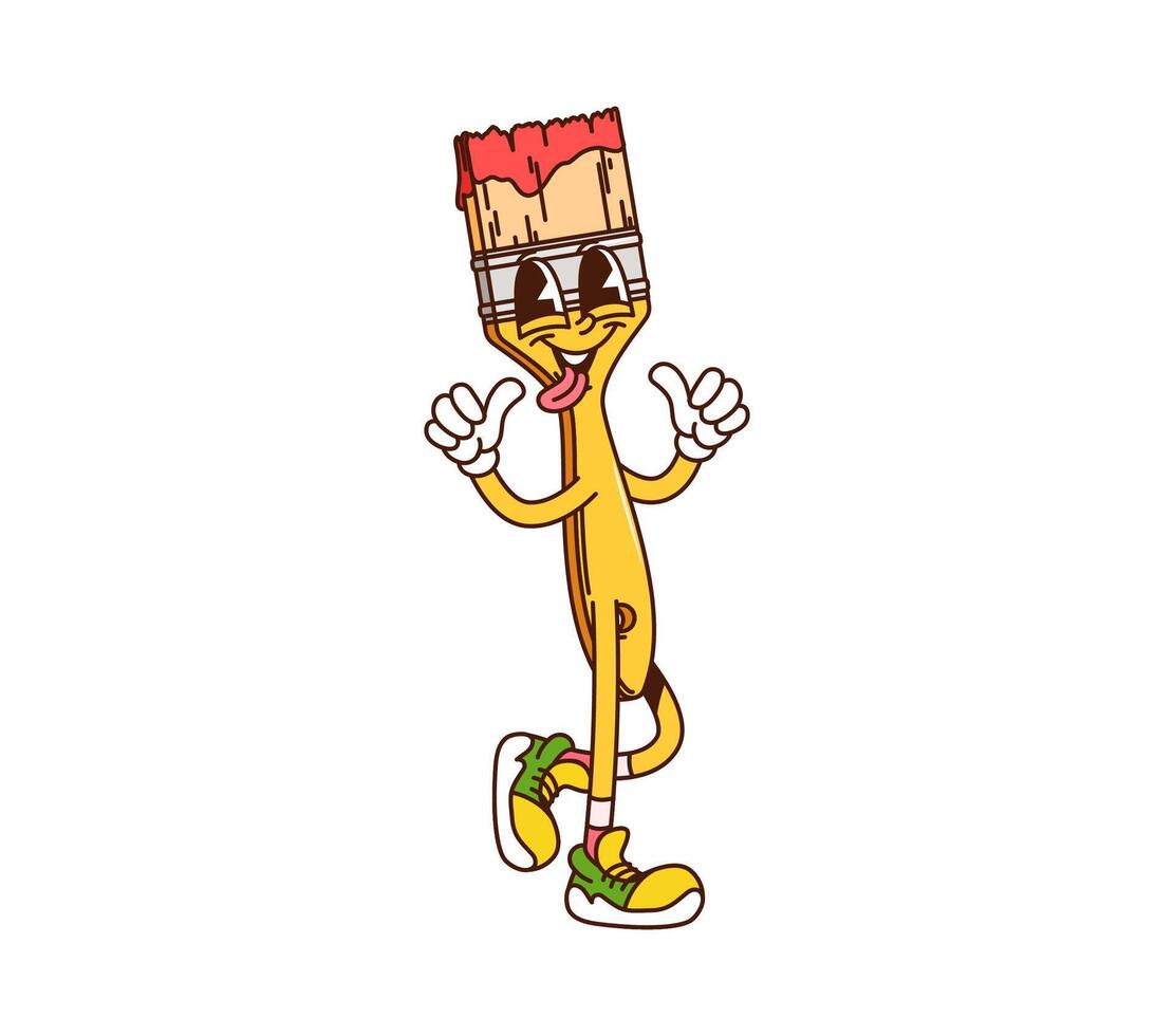 Groovy paint brush cartoon character of DIY tool vector