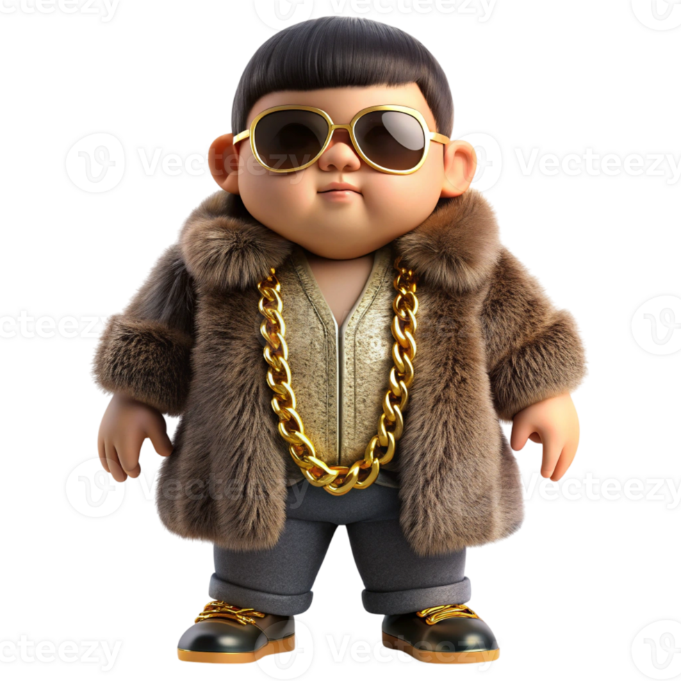A cartoon character wearing sunglasses and a fur coat png