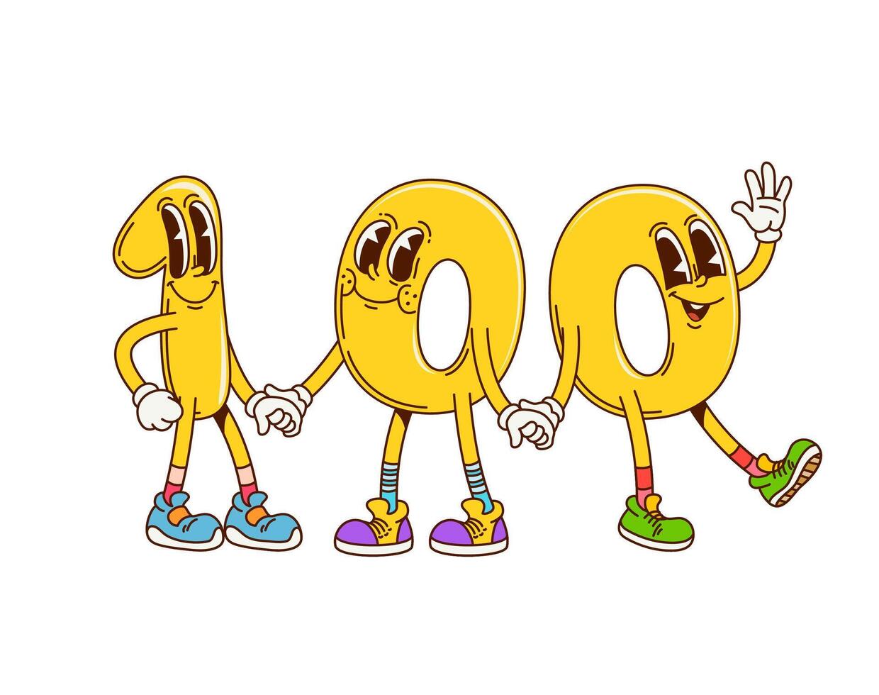 Groovy one hundred math number happy characters vector