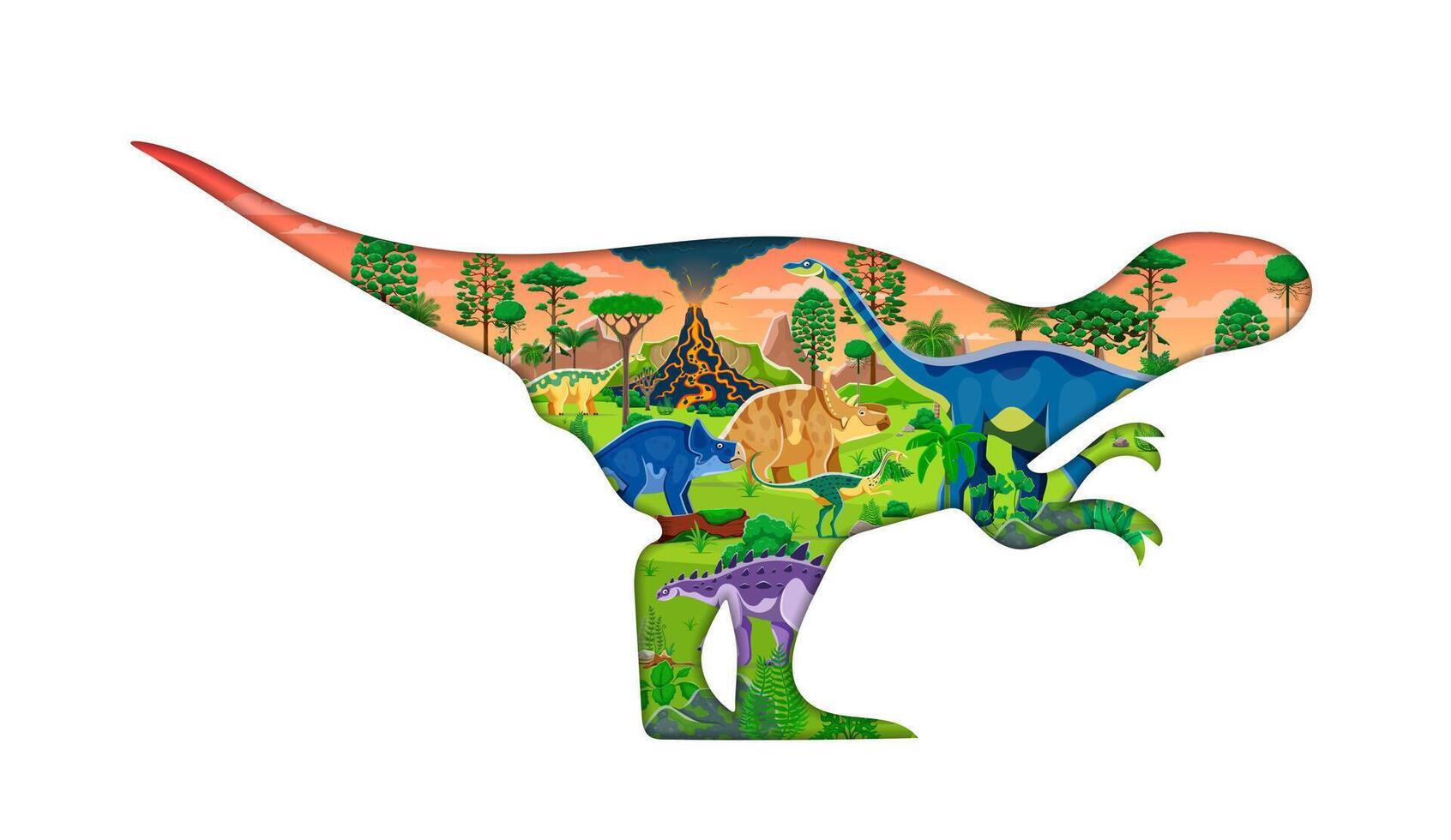 Paper cut prehistoric era dinosaur silhouette vector