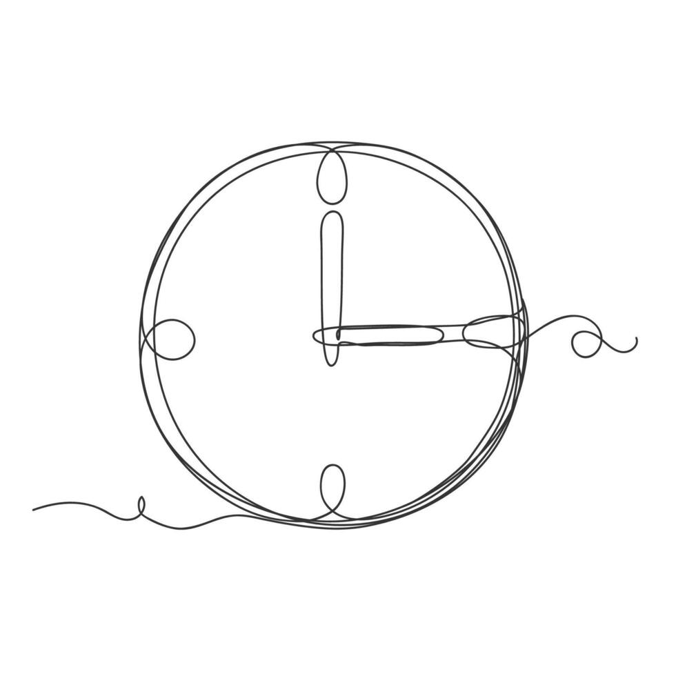 Line art hand drawing continuous line doodle clock illustration vector