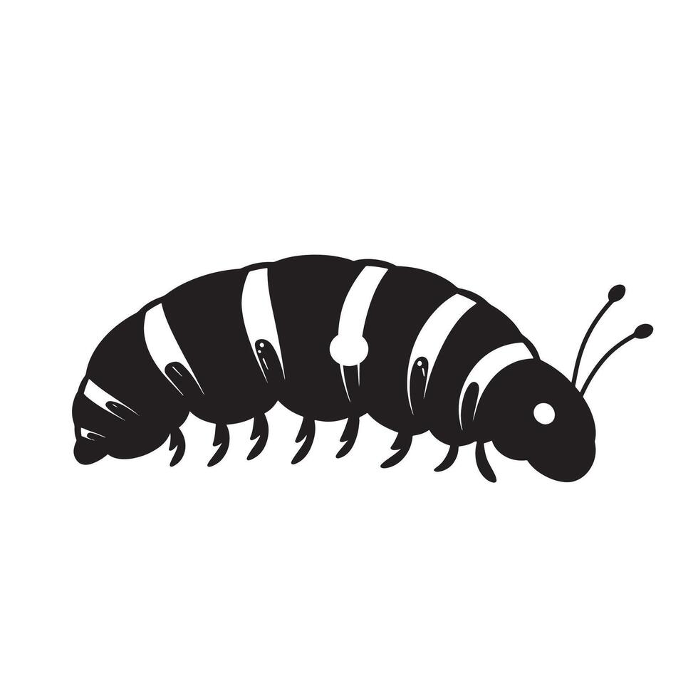 Black illustration of a caterpillar icon vector