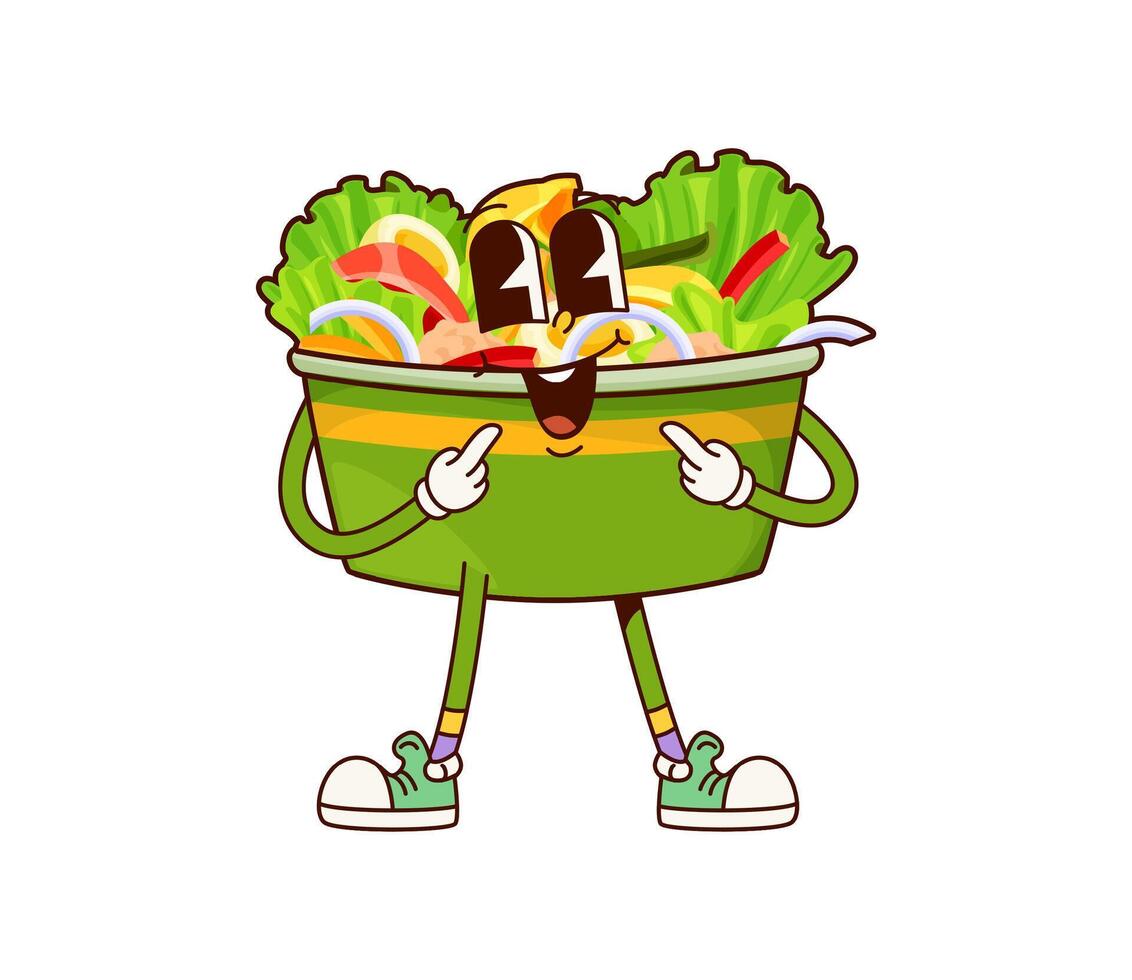 Fast food groovy caesar salad cute character vector