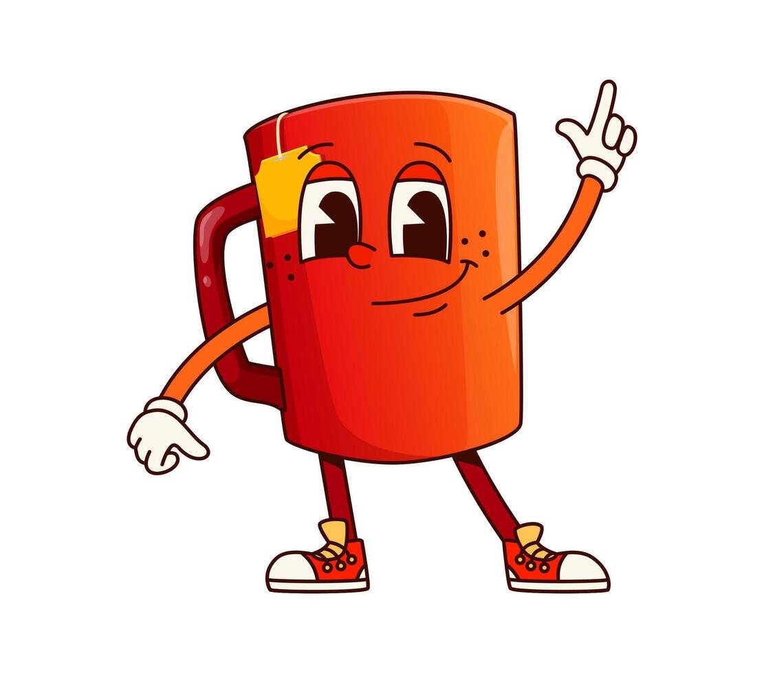 Tea cup hot beverage groovy happy character vector