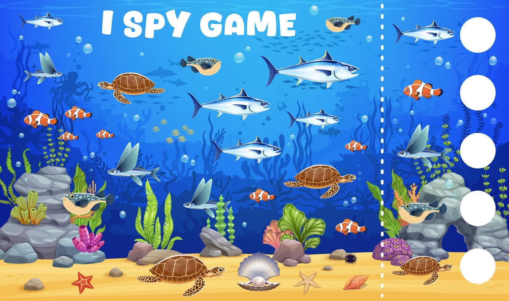 Spy game for kids with fish and sea creatures vector