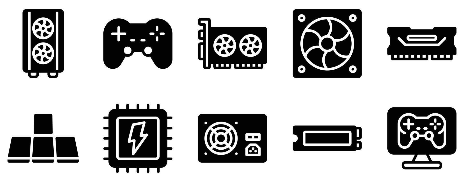 Gaming PC Icon Set Bold Solid Style Collection for High-Performance Gaming vector