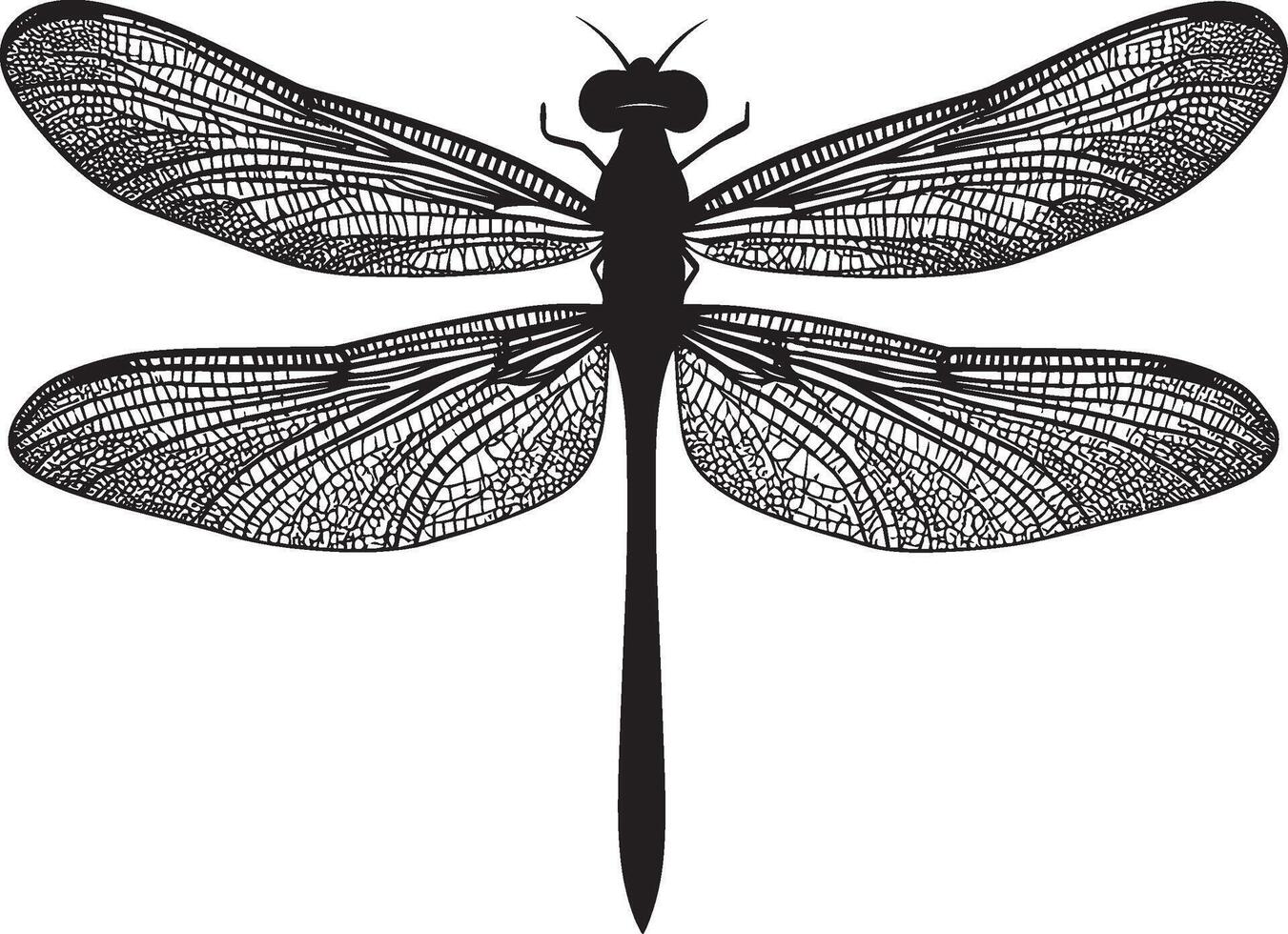 Black illustration of a simple dragonfly silhouette vector